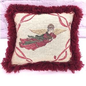 Vintage Angel Needlepoint Tapestry Fringe 8X7  Mini Accent Pillow Home Decor